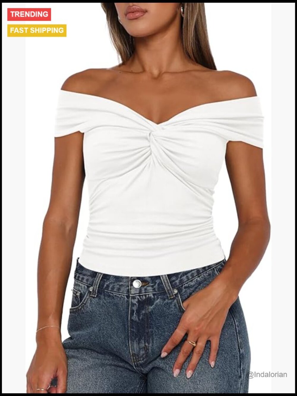 Twist Knot Front Off Shoulder Tank Top Cap Sleeve Slim Fit Rayon Spandex